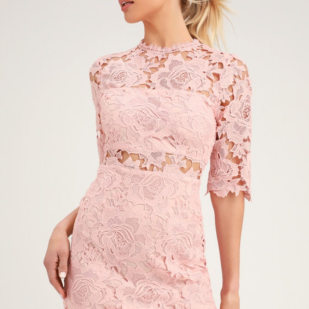 Blush Pink Lace Sheath Cocktail Dress